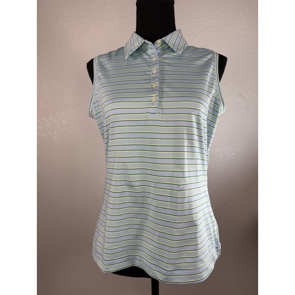 Nike Golf Polo Shirt Striped Embroidered Logo Blue Short Sleeve Women Medium‎